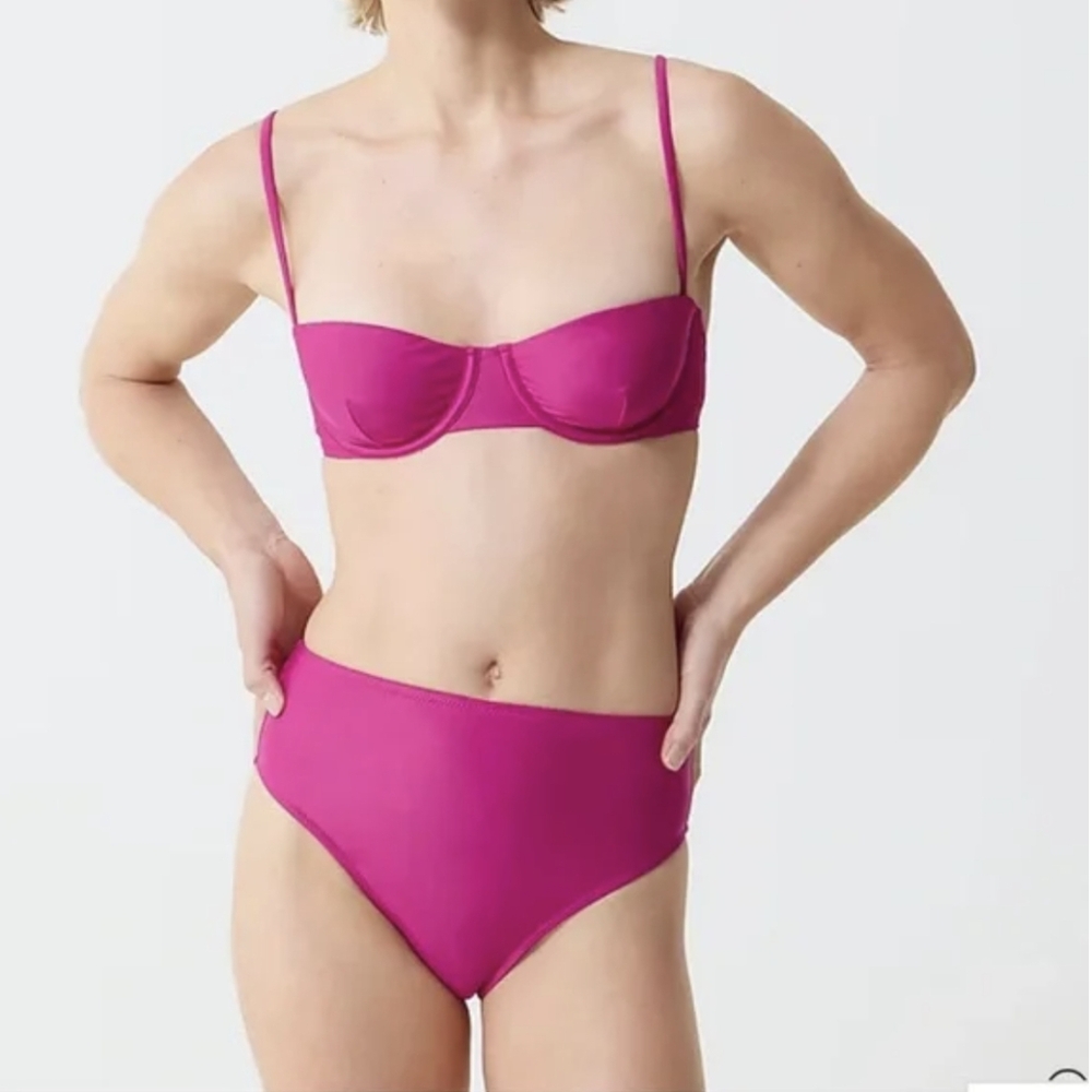 NEW J. Crew Hallie High Rise Radiant Fuschia Bikini Bottom Size Medium